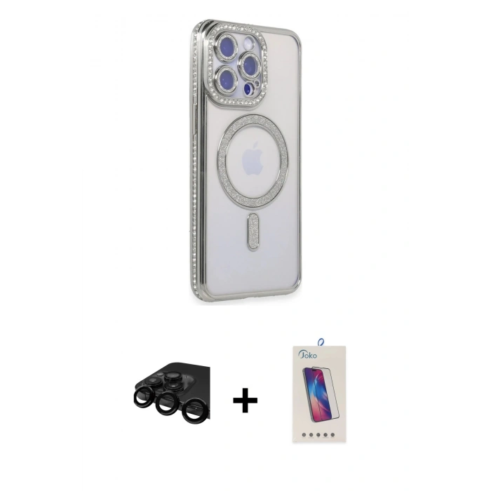 MARSİLYAN™- iPhone 15 Pro Kılıf Zirve Doku Prime - Siyah Joko 5D Cam + Raze Metal Kamera Lens - SH