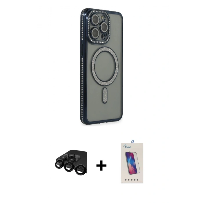 MARSİLYAN™- iPhone 15 Pro Kılıf Zirve Doku Prime - Siyah Joko 5D Cam + Raze Metal Kamera Lens - SH
