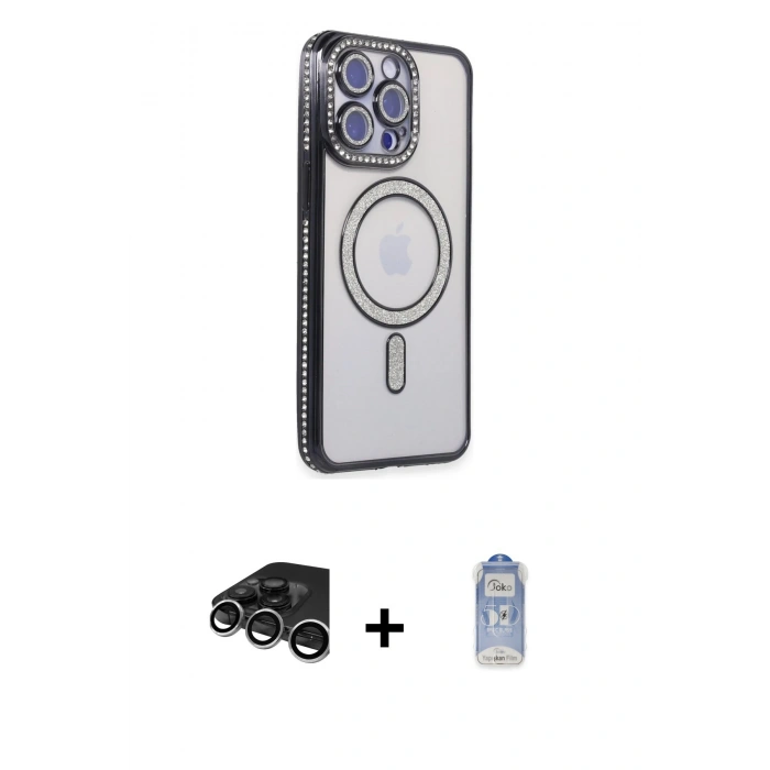 MARSİLYAN™- iPhone 15 Pro Kılıf Zirve Doku Prime - Siyah Joko Magic 5D Cam + Raze Metal Kamera Lens - GS