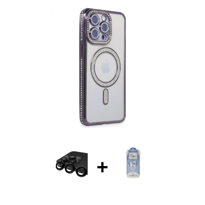 MARSİLYAN™- iPhone 15 Pro Kılıf Zirve Doku Prime - Siyah Joko Magic 5D Cam + Raze Metal Kamera Lens - SH