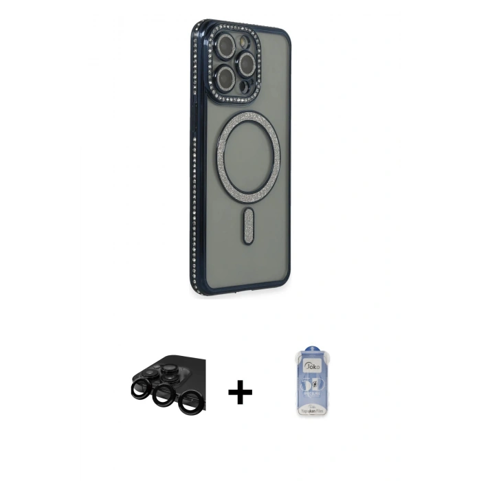 MARSİLYAN™- iPhone 15 Pro Kılıf Zirve Doku Prime - Siyah Joko Magic 5D Cam + Raze Metal Kamera Lens - SH
