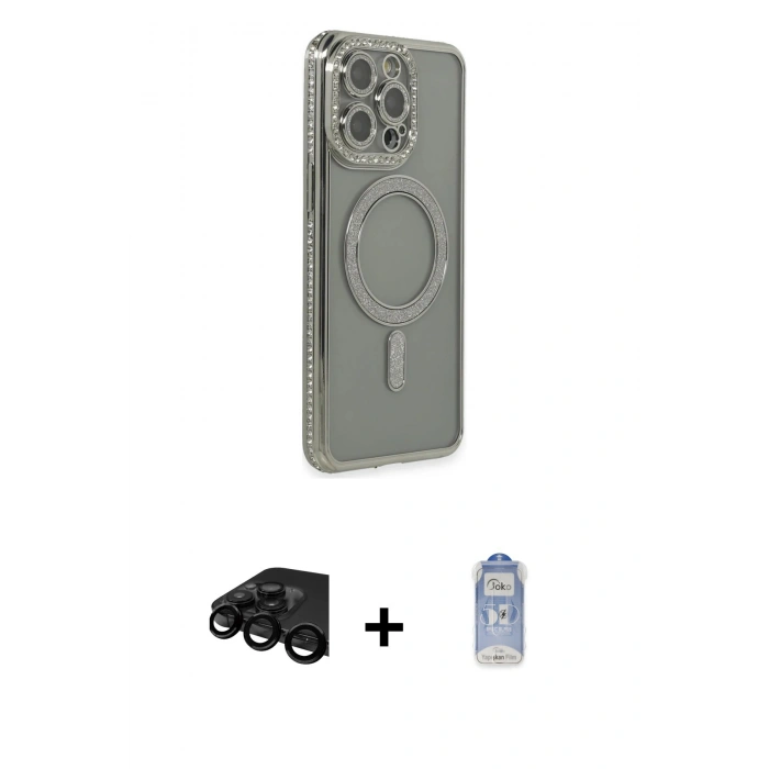 MARSİLYAN™- iPhone 15 Pro Kılıf Zirve Doku Prime - Siyah Joko Magic 5D Cam + Raze Metal Kamera Lens - SH