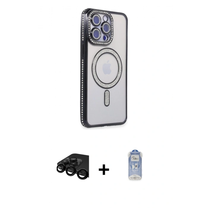 MARSİLYAN™- iPhone 15 Pro Kılıf Zirve Doku Prime - Siyah Joko Magic 5D Cam + Raze Metal Kamera Lens - SH