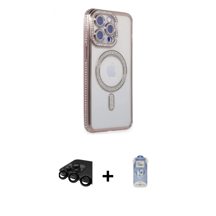 MARSİLYAN™- iPhone 15 Pro Kılıf Zirve Doku Prime - Siyah Joko Magic 5D Cam + Raze Metal Kamera Lens - SH