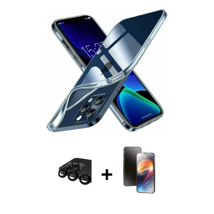 MARSİLYAN™- iPhone 15 Pro Kılıf Zirve Doku - Siyah 3D Antistatik Mat Seramik Nano Ekran Koruyucu + Raze Metal Kamera Lens - SH