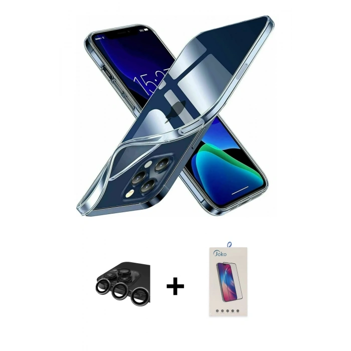 MARSİLYAN™- iPhone 15 Pro Kılıf Zirve Doku - Siyah Joko 5D Cam + Raze Metal Kamera Lens - TMGI