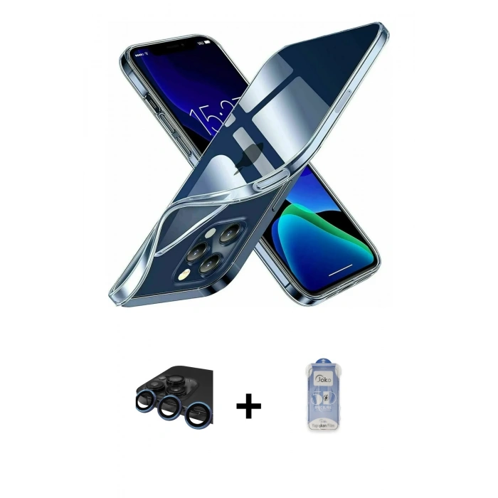 MARSİLYAN™- iPhone 15 Pro Kılıf Zirve Doku - Siyah Joko Magic 5D Cam + Raze Metal Kamera Lens - LT