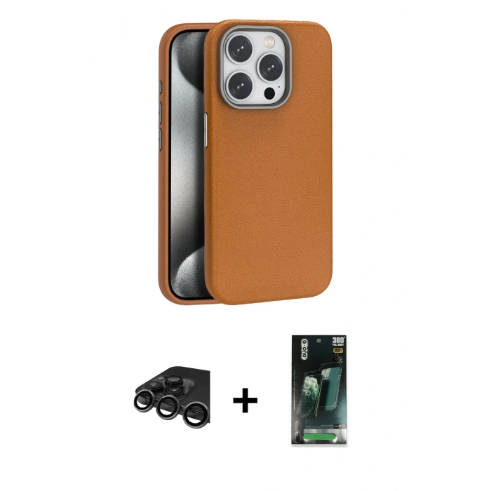MARSİLYAN™- iPhone 15 Pro Kılıf Zirve Modern Prime - Şeffaf 360 Full Body Arka Koruyucu + Raze Metal Kamera Lens - TMGI