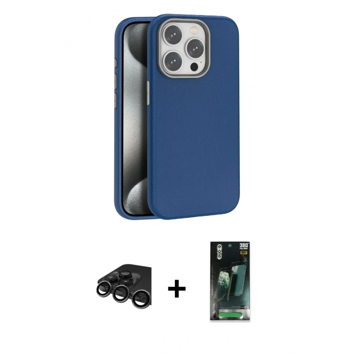 MARSİLYAN™- iPhone 15 Pro Kılıf Zirve Modern Prime - Şeffaf 360 Full Body Arka Koruyucu + Raze Metal Kamera Lens - TMGI