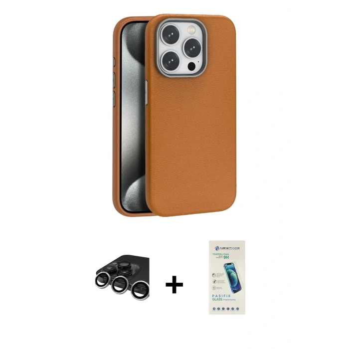 MARSİLYAN™- iPhone 15 Pro Kılıf Zirve Modern Prime - Şeffaf Pasifik Cam Ekran Koruyucu + Raze Metal Kamera Lens - GS