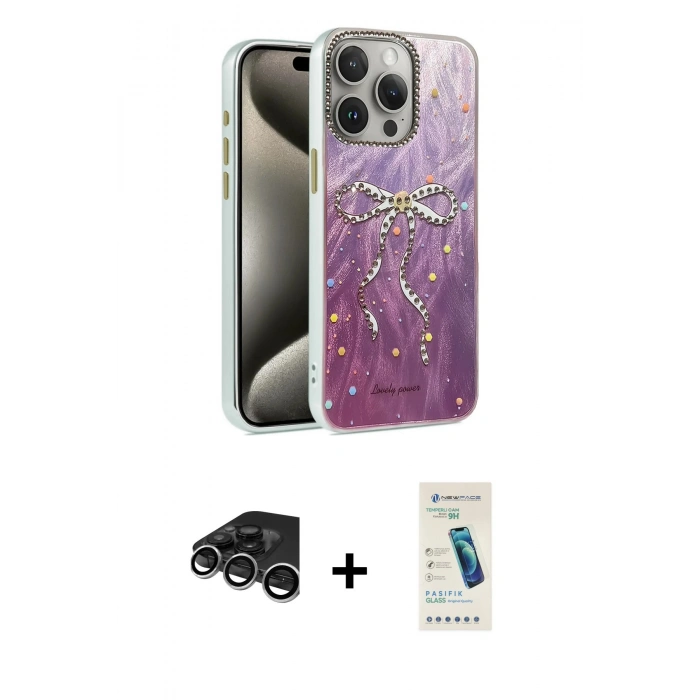 MARSİLYAN™- iPhone 15 Pro Kılıf Zirve Modern Prime - Şeffaf Pasifik Cam Ekran Koruyucu + Raze Metal Kamera Lens - GS