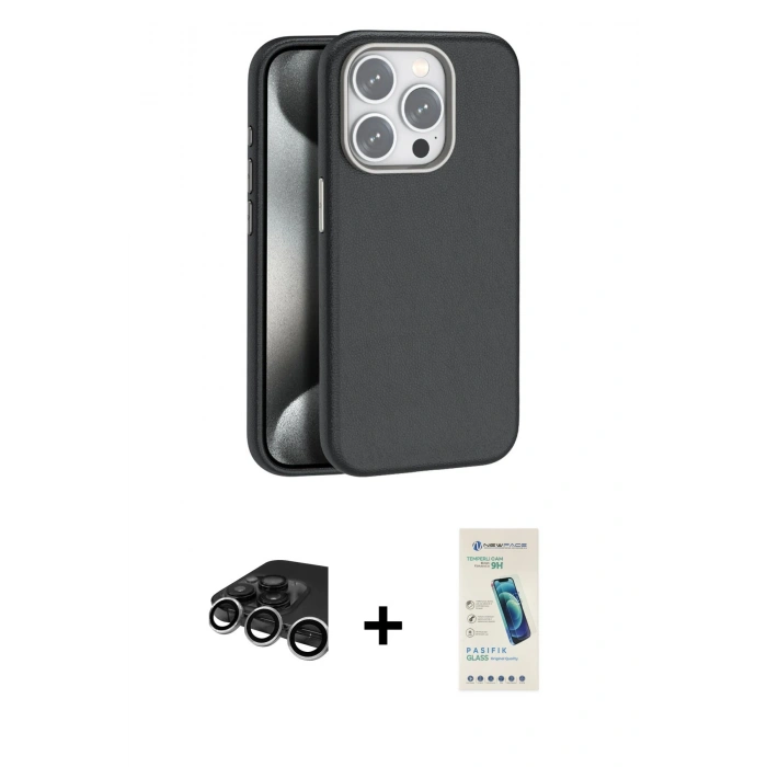 MARSİLYAN™- iPhone 15 Pro Kılıf Zirve Modern Prime - Şeffaf Pasifik Cam Ekran Koruyucu + Raze Metal Kamera Lens - GS
