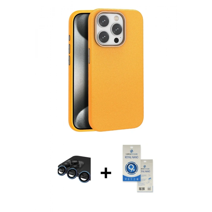 MARSİLYAN™- iPhone 15 Pro Kılıf Zirve Modern Prime - Şeffaf Royal Nano Ekran Koruyucu + Raze Metal Kamera Lens - LT