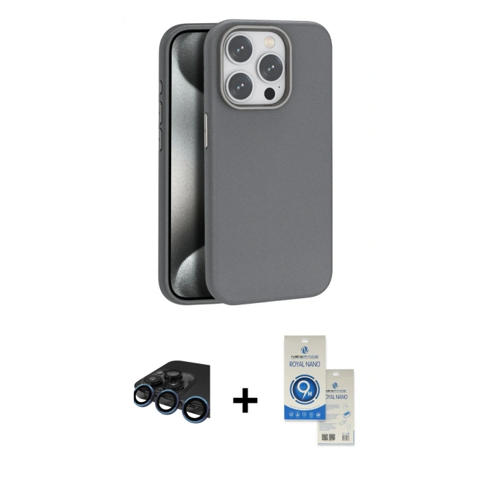 MARSİLYAN™- iPhone 15 Pro Kılıf Zirve Modern Prime - Şeffaf Royal Nano Ekran Koruyucu + Raze Metal Kamera Lens - LT