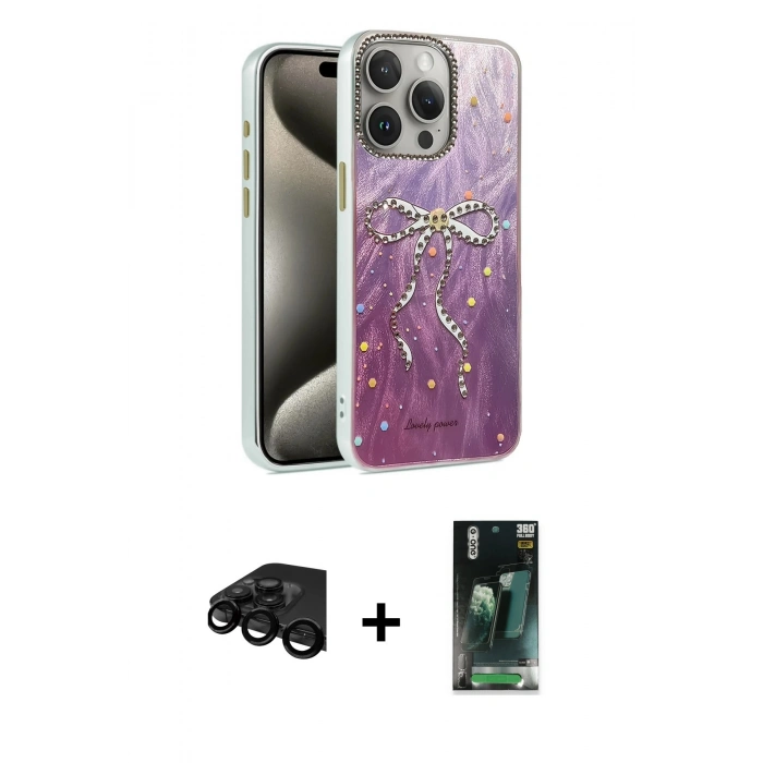 MARSİLYAN™- iPhone 15 Pro Kılıf Zirve Modern Prime - Siyah 360 Mat Full Body Arka Koruyucu + Raze Metal Kamera Lens - SH