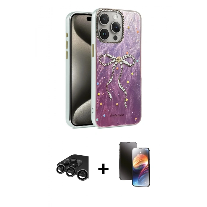 MARSİLYAN™- iPhone 15 Pro Kılıf Zirve Modern Prime - Siyah 3D Antistatik Mat Seramik Nano Ekran Koruyucu + Raze Metal Kamera Lens - TMGI
