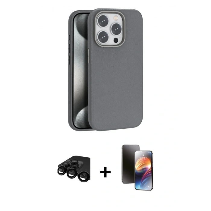 MARSİLYAN™- iPhone 15 Pro Kılıf Zirve Modern Prime - Siyah 3D Antistatik Mat Seramik Nano Ekran Koruyucu + Raze Metal Kamera Lens - SH
