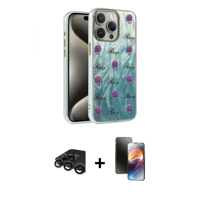 MARSİLYAN™- iPhone 15 Pro Kılıf Zirve Modern Prime - Siyah 3D Antistatik Mat Seramik Nano Ekran Koruyucu + Raze Metal Kamera Lens - TMGI