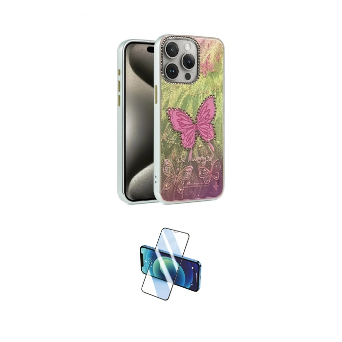MARSİLYAN™- iPhone 15 Pro Kılıf Zirve Modern Prime - Siyah 3D Antistatik Seramik Nano Ekran Koruyucu