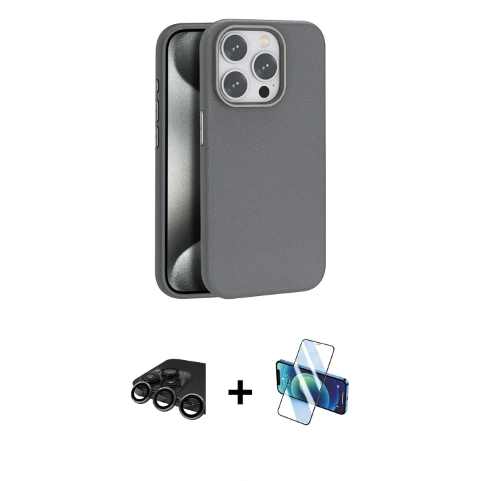 MARSİLYAN™- iPhone 15 Pro Kılıf Zirve Modern Prime - Siyah 3D Antistatik Seramik Nano Ekran Koruyucu + Raze Metal Kamera Lens - TMGI
