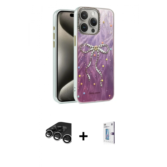 MARSİLYAN™- iPhone 15 Pro Kılıf Zirve Modern Prime - Siyah Bilvis 0.18mm Plus Cam Ekran Koruyucu + Raze Metal Kamera Lens - GS