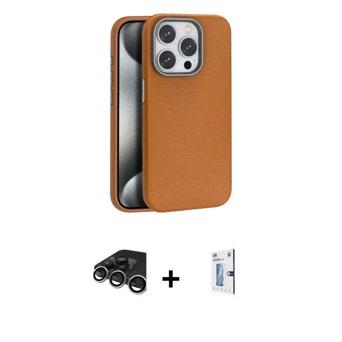 MARSİLYAN™- iPhone 15 Pro Kılıf Zirve Modern Prime - Siyah Bilvis 0.18mm Plus Cam Ekran Koruyucu + Raze Metal Kamera Lens - GS