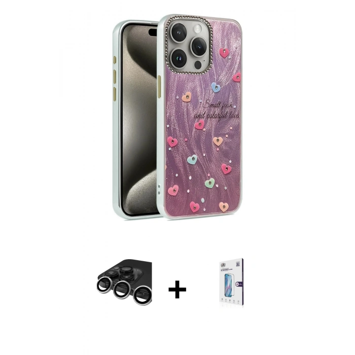 MARSİLYAN™- iPhone 15 Pro Kılıf Zirve Modern Prime - Siyah Bilvis 0.18mm Plus Cam Ekran Koruyucu + Raze Metal Kamera Lens - GS