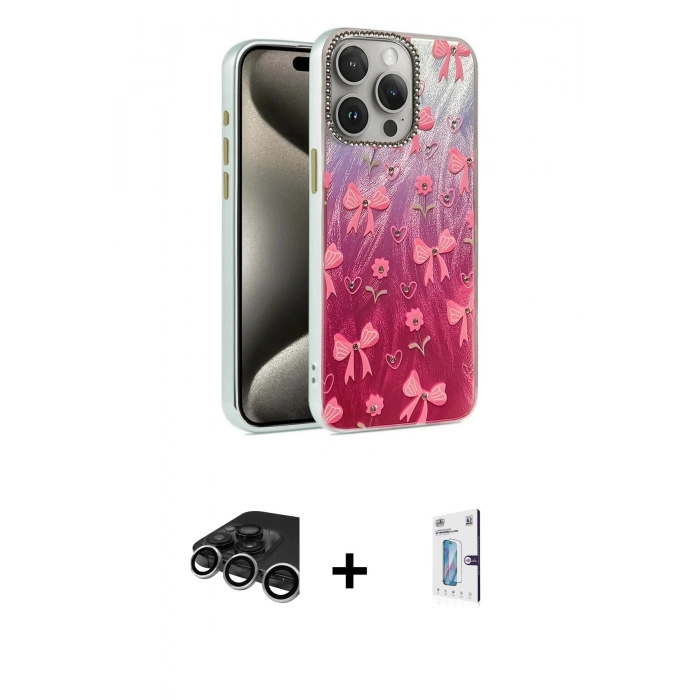 MARSİLYAN™- iPhone 15 Pro Kılıf Zirve Modern Prime - Siyah Bilvis 0.18mm Plus Cam Ekran Koruyucu + Raze Metal Kamera Lens - GS