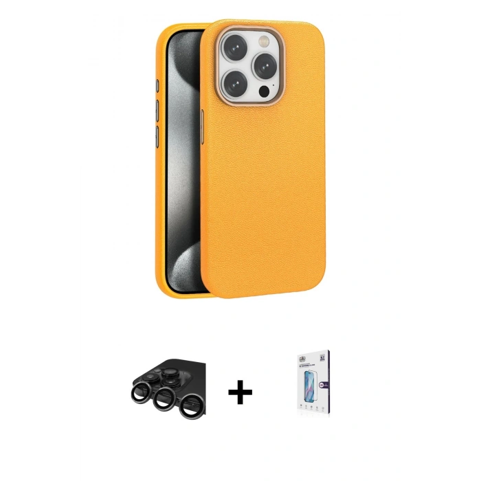 MARSİLYAN™- iPhone 15 Pro Kılıf Zirve Modern Prime - Siyah Bilvis 0.18mm Plus Cam Ekran Koruyucu + Raze Metal Kamera Lens - TMGI