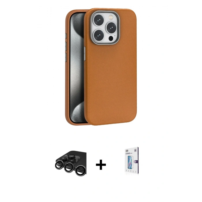 MARSİLYAN™- iPhone 15 Pro Kılıf Zirve Modern Prime - Siyah Bilvis 0.18mm Plus Cam Ekran Koruyucu + Raze Metal Kamera Lens - TMGI