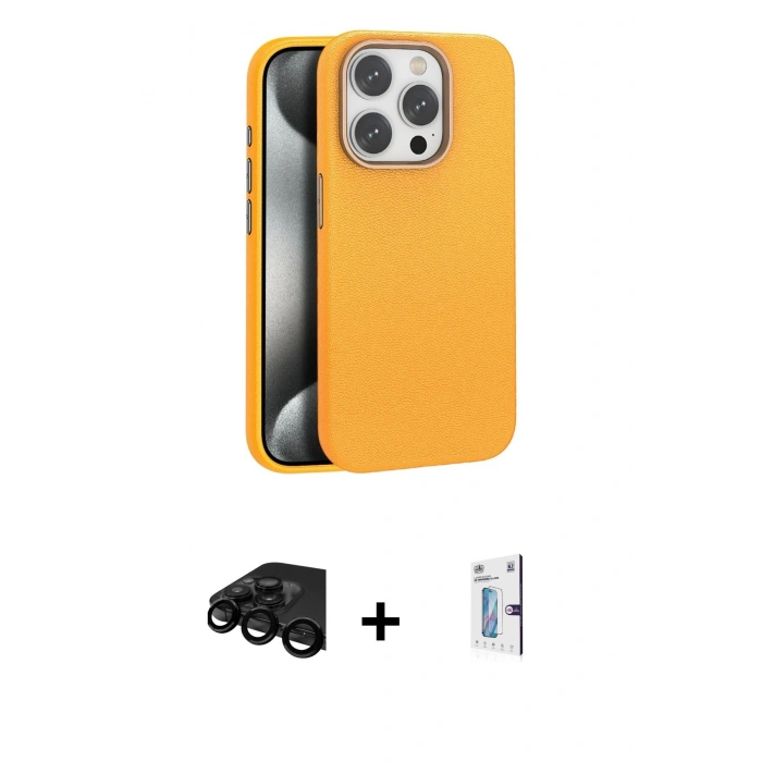 MARSİLYAN™- iPhone 15 Pro Kılıf Zirve Modern Prime - Siyah Bilvis 0.18mm Plus Cam Ekran Koruyucu + Raze Metal Kamera Lens - SH