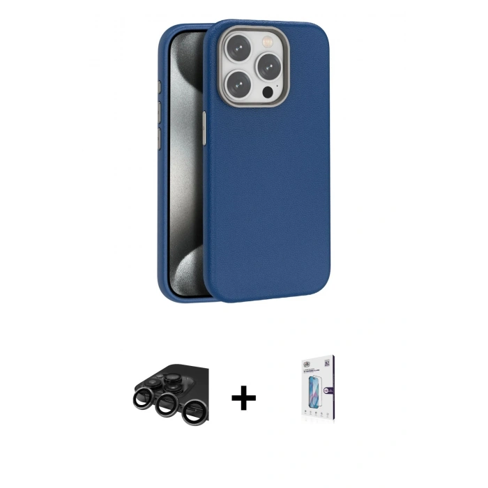 MARSİLYAN™- iPhone 15 Pro Kılıf Zirve Modern Prime - Siyah Bilvis 0.18mm Plus Cam Ekran Koruyucu + Raze Metal Kamera Lens - TMGI