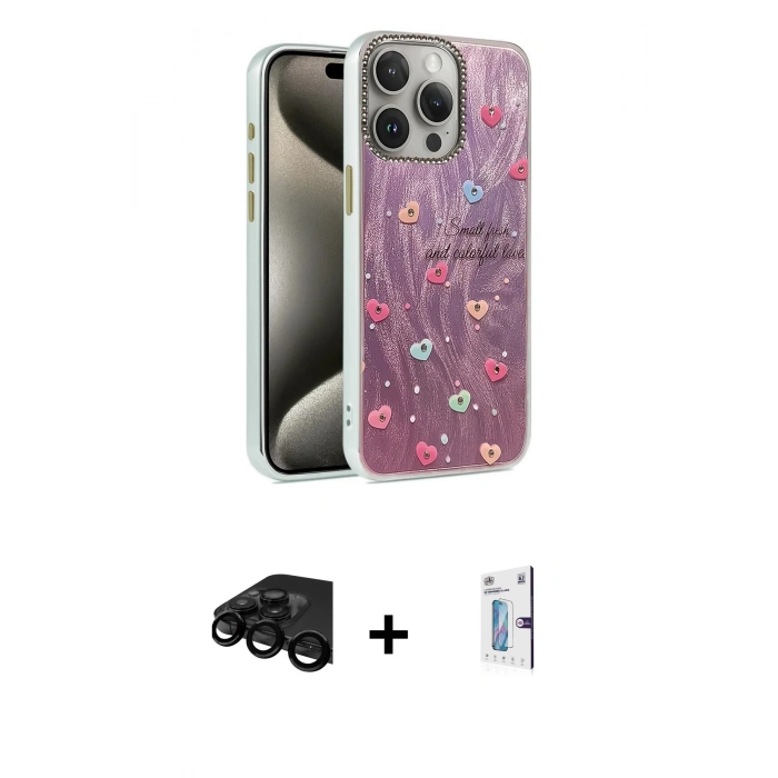 MARSİLYAN™- iPhone 15 Pro Kılıf Zirve Modern Prime - Siyah Bilvis 0.18mm Plus Cam Ekran Koruyucu + Raze Metal Kamera Lens - SH