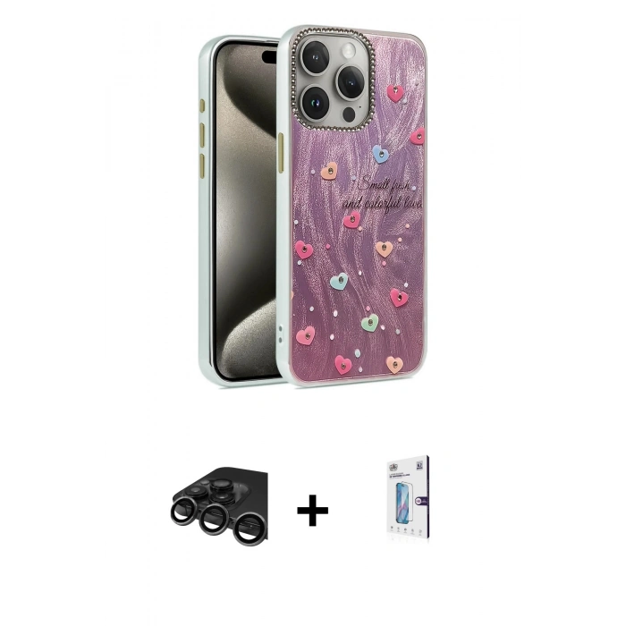 MARSİLYAN™- iPhone 15 Pro Kılıf Zirve Modern Prime - Siyah Bilvis 0.18mm Plus Cam Ekran Koruyucu + Raze Metal Kamera Lens - TMGI