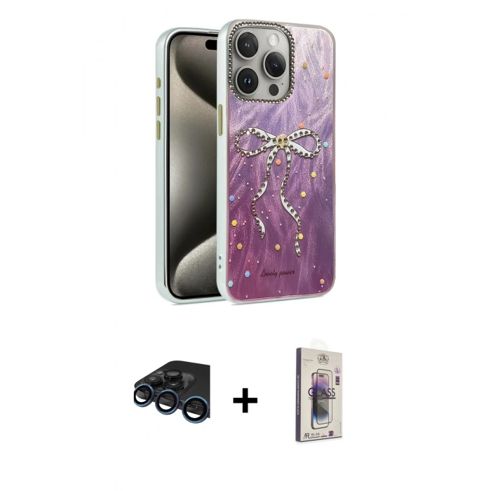 MARSİLYAN™- iPhone 15 Pro Kılıf Zirve Modern Prime - Siyah Bilvis 3D Cam Ekran Koruyucu + Raze Metal Kamera Lens - LT