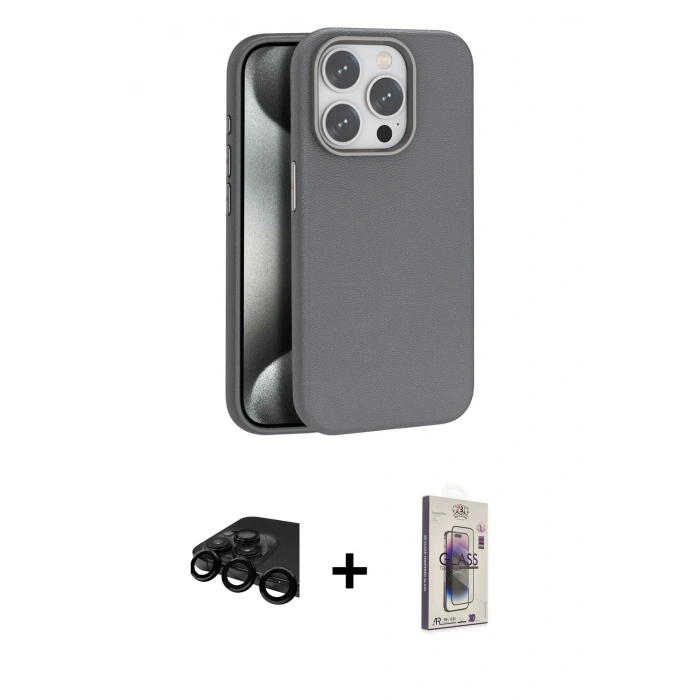 MARSİLYAN™- iPhone 15 Pro Kılıf Zirve Modern Prime - Siyah Bilvis 3D Cam Ekran Koruyucu + Raze Metal Kamera Lens - SH