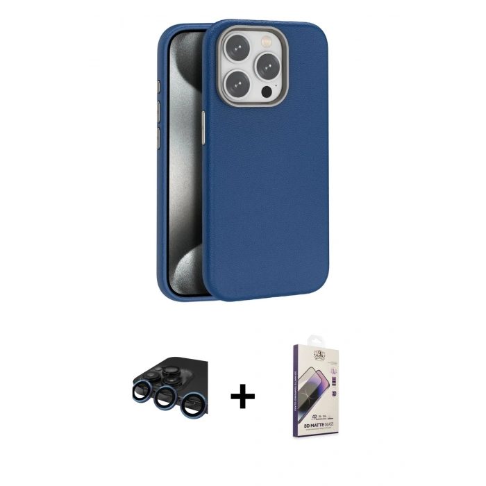 MARSİLYAN™- iPhone 15 Pro Kılıf Zirve Modern Prime - Siyah Bilvis 3D Mat Cam Ekran Koruyucu + Raze Metal Kamera Lens - LT