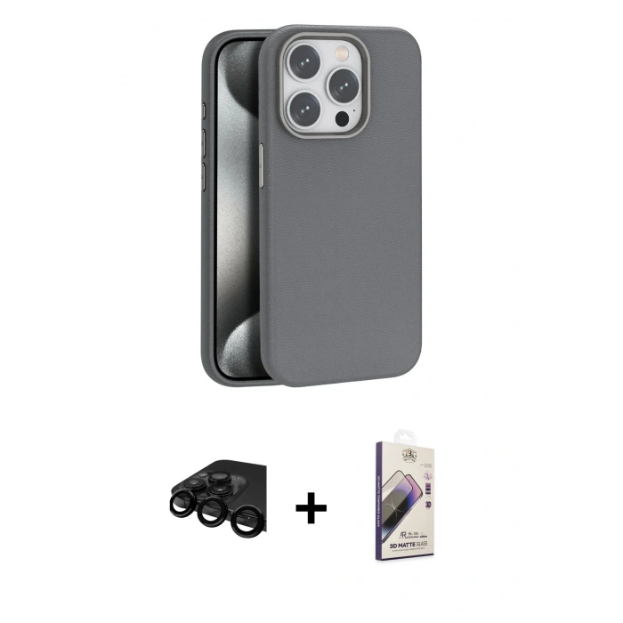 MARSİLYAN™- iPhone 15 Pro Kılıf Zirve Modern Prime - Siyah Bilvis 3D Mat Cam Ekran Koruyucu + Raze Metal Kamera Lens - SH