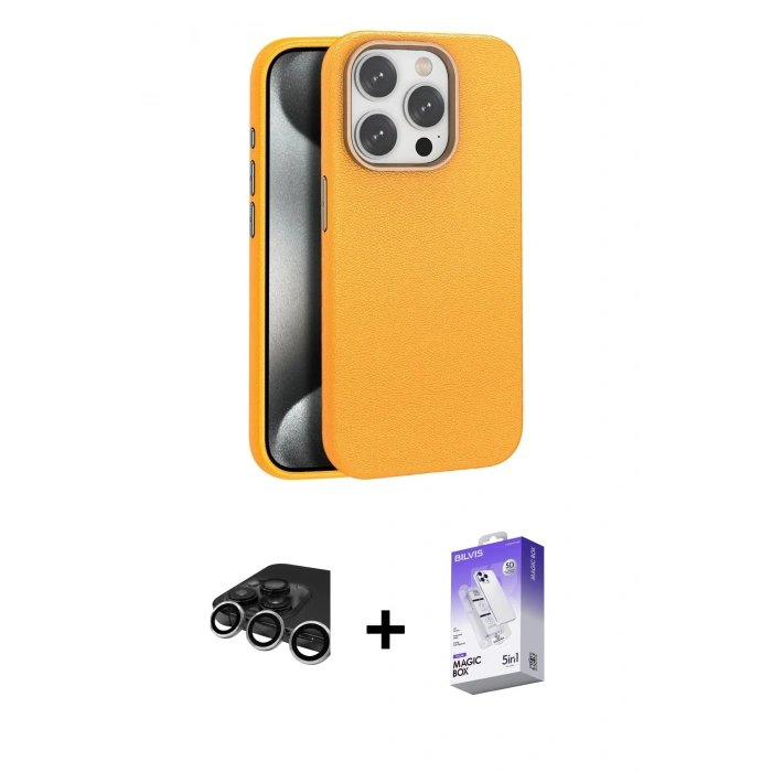 MARSİLYAN™- iPhone 15 Pro Kılıf Zirve Modern Prime - Siyah Bilvis 5in1 3D Magic Cam Ekran Koruyucu + Raze Metal Kamera Lens - GS