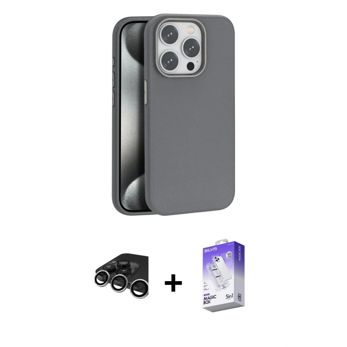 MARSİLYAN™- iPhone 15 Pro Kılıf Zirve Modern Prime - Siyah Bilvis 5in1 3D Magic Cam Ekran Koruyucu + Raze Metal Kamera Lens - GS