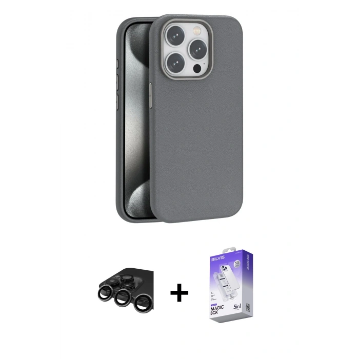 MARSİLYAN™- iPhone 15 Pro Kılıf Zirve Modern Prime - Siyah Bilvis 5in1 3D Magic Cam Ekran Koruyucu + Raze Metal Kamera Lens - TMGI