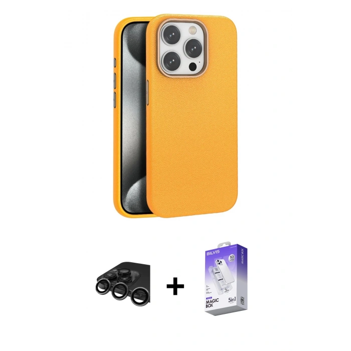 MARSİLYAN™- iPhone 15 Pro Kılıf Zirve Modern Prime - Siyah Bilvis 5in1 3D Magic Cam Ekran Koruyucu + Raze Metal Kamera Lens - TMGI