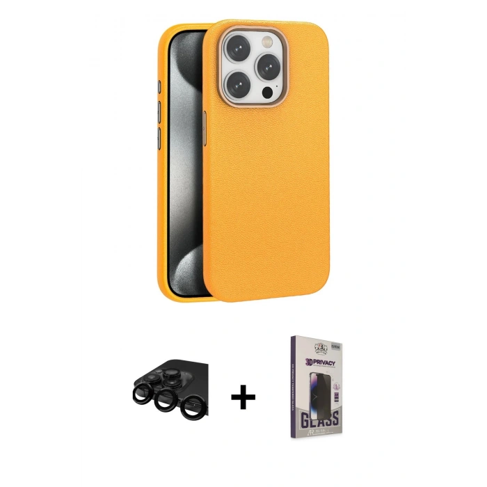 MARSİLYAN™- iPhone 15 Pro Kılıf Zirve Modern Prime - Siyah Bilvis Hayalet Cam Ekran Koruyucu + Raze Metal Kamera Lens - SH