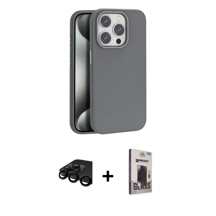 MARSİLYAN™- iPhone 15 Pro Kılıf Zirve Modern Prime - Siyah Bilvis Hayalet Cam Ekran Koruyucu + Raze Metal Kamera Lens - SH