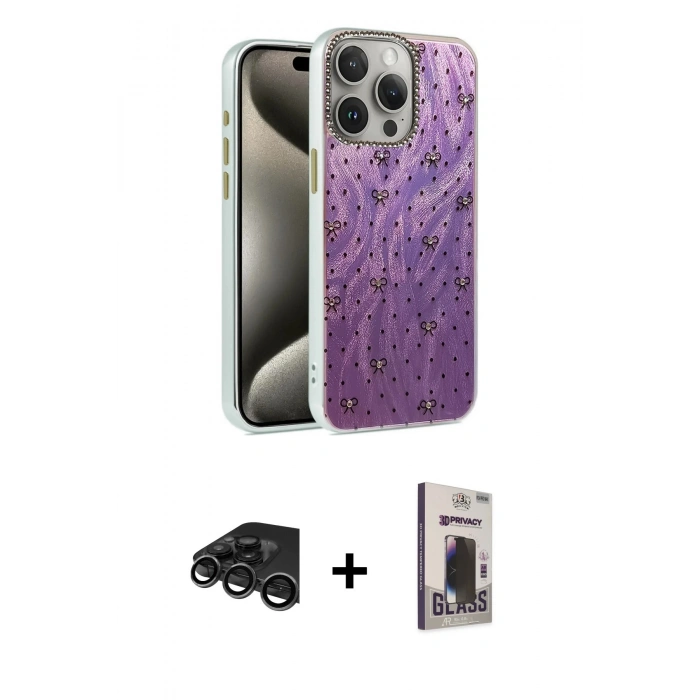 MARSİLYAN™- iPhone 15 Pro Kılıf Zirve Modern Prime - Siyah Bilvis Hayalet Cam Ekran Koruyucu + Raze Metal Kamera Lens - TMGI