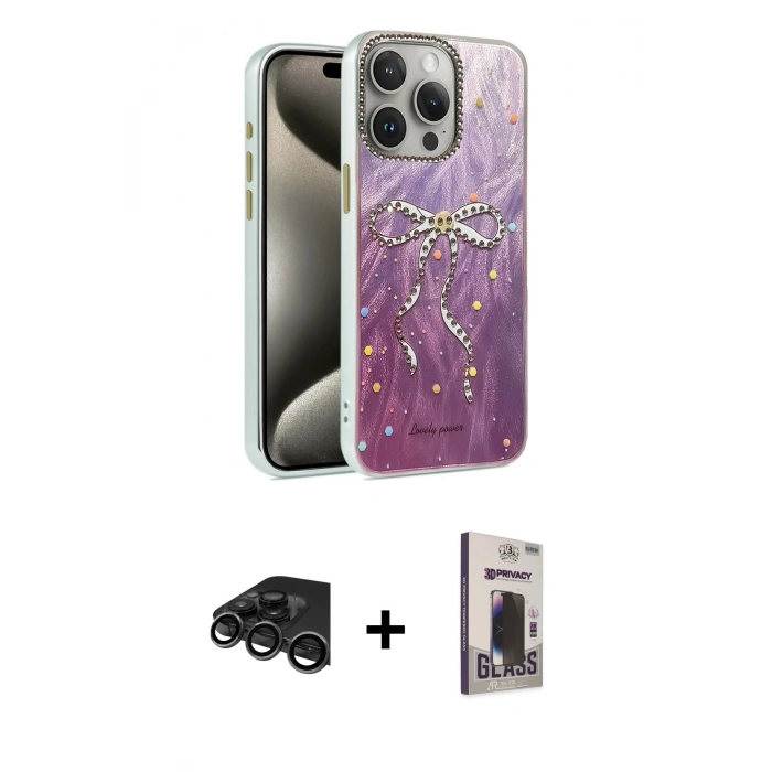 MARSİLYAN™- iPhone 15 Pro Kılıf Zirve Modern Prime - Siyah Bilvis Hayalet Cam Ekran Koruyucu + Raze Metal Kamera Lens - TMGI