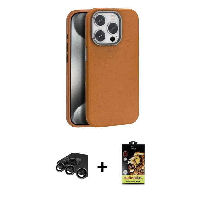 MARSİLYAN™- iPhone 15 Pro Kılıf Zirve Modern Prime - Siyah Buffer Cam Ekran Koruyucu + Raze Metal Kamera Lens - TMGI
