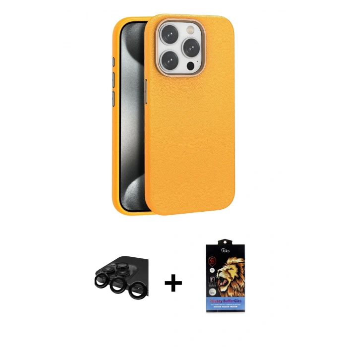 MARSİLYAN™- iPhone 15 Pro Kılıf Zirve Modern Prime - Siyah Buffer Hayalet Cam Ekran Koruyucu + Raze Metal Kamera Lens - SH