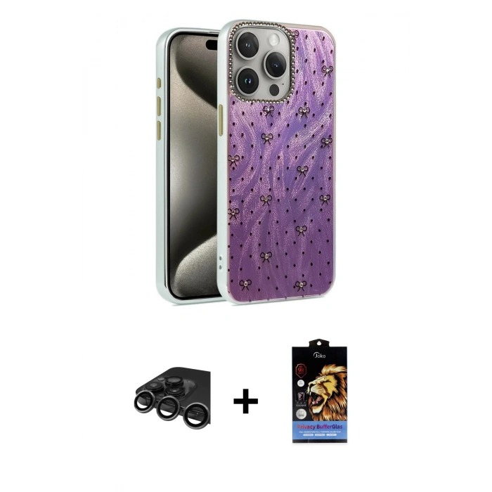 MARSİLYAN™- iPhone 15 Pro Kılıf Zirve Modern Prime - Siyah Buffer Hayalet Cam Ekran Koruyucu + Raze Metal Kamera Lens - TMGI