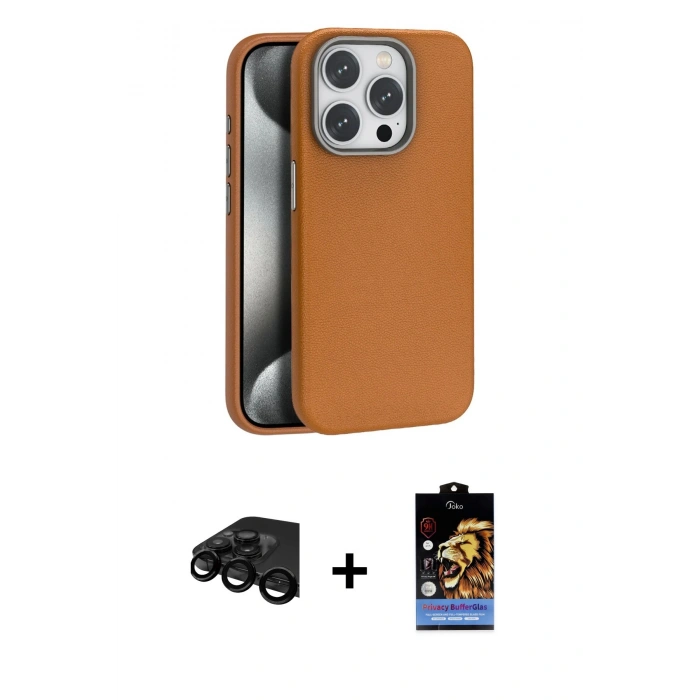 MARSİLYAN™- iPhone 15 Pro Kılıf Zirve Modern Prime - Siyah Buffer Hayalet Cam Ekran Koruyucu + Raze Metal Kamera Lens - SH